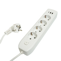 Удлинитель 4-местный c/з 3x1 мм2, 3 м, 250В, 10А, 2USB+1Type-C 2,4А, серия Home plus, белый STEKKER HM08-43-02 49978 Удлинитель 4-местный c/з 3x1 мм2, 3 м, 250В, 10А, 2USB+1Type-C 2,4А, серия Home plus, белый STEKKER HM08-43-02 49978