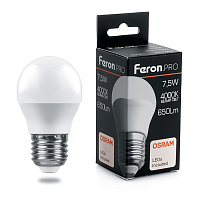 Лампа светодиодная Feron.PRO LB-1407 Шарик E27 7.5W 175-265V 4000K 38075 Лампа светодиодная Feron.PRO LB-1407 Шарик E27 7.5W 175-265V 4000K 38075