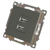 Розетка 2-местная USB (механизм), 250В, 2,1А, серия Катрин, графит, GLS10-7115-06 49422 Розетка 2-местная USB (механизм), 250В, 2,1А, серия Катрин, графит, GLS10-7115-06 49422