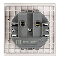 Розетка 1-местная с защитной шторкой (механизм), STEKKER, б/з, 250В, 16А, серия Мия, RST16-3109-08, пудровый жемчуг 50483