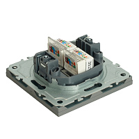 Розетка компьютерная 2-местная RJ-45 (механизм), STEKKER, серия Эмили, RST00-5111-10, платиново-серый, soft touch 49952  Розетка компьютерная 2-местная RJ-45 (механизм), STEKKER, серия Эмили, RST00-5111-10, платиново-серый, soft touch 49952
