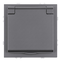 Розетка 1-местная с крышкой с защ. штор, STEKKER, с/з, IP42, 250В, 16А, серия Эмили, RST16-5112-10, платиново-серый, soft touch 49959