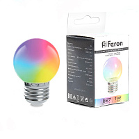 Лампа светодиодная Feron LB-37 Шарик матовый E27 1W 230V RGB быстрая смена цвета 38126 Лампа светодиодная Feron LB-37 Шарик матовый E27 1W 230V RGB быстрая смена цвета 38126