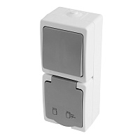 Блок розетка 1-местная с/з+  выключатель 1-клавишный STEKKER, PST16-21-54V/10-211-54,белый/серый 49738