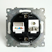 Розетка TV + компьютерная RJ-45 (механизм), STEKKER GLS00-7106-05, серия Катрин, черный 49182 Розетка TV + компьютерная RJ-45 (механизм), STEKKER GLS00-7106-05, серия Катрин, черный 49182