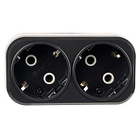 Разветвитель сетевой 2-местный с/з STEKKER ADP16-22-20 250V, 16A, ABS огнеустойчивый пластик, черный 50680