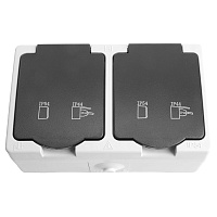 Розетка 2-местная с крышкой с/з STEKKER PST16-12-54, пластик АВS, 250В, 16А, IP54, серый/графит 32754