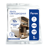 Светодиодная COB лента Feron LS630, 400SMD(2110)/ 7Вт/м 12V 5000*3*1.8мм 4000K, IP20 Артикул 48948 Светодиодная COB лента Feron LS630, 400SMD(2110)/ 7Вт/м 12V 5000*3*1.8мм 4000K, IP20 Артикул 48948