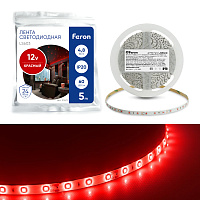 Светодиодная LED лента Feron LS603, 60SMD(2835)/m 4.8W/m 12V 5m красный Артикул 27672 Светодиодная LED лента Feron LS603, 60SMD(2835)/m 4.8W/m 12V 5m красный Артикул 27672