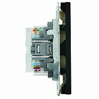 Розетка компьютерная 2-местная RJ-45 (механизм), STEKKER, серия Эмили, RST00-5111-05, черный уголь, soft touch 49848