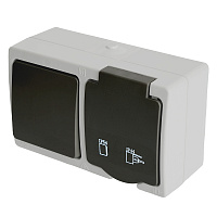 Блок розетка 1-местная с/з+  выключатель 1-клавишный STEKKER, PST16-11-54/10-111-54, серый/графит  32759