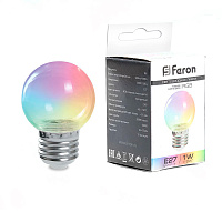 Лампа светодиодная Feron LB-37 Шарик прозрачный E27 1W 230V RGB плавная смена цвета 38132 Лампа светодиодная Feron LB-37 Шарик прозрачный E27 1W 230V RGB плавная смена цвета 38132
