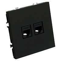 Розетка компьютерная 2-местная RJ-45 (механизм), STEKKER, серия Эмили, RST00-5111-05, черный уголь, soft touch 49848