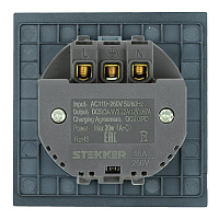 Розетка 1-местная з/ш с/з 16А + USB + Type C (механизм), STEKKER, 250В, 20W, серия Мия, RST16-3119-05, черный бархат 50452