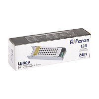 Трансформатор электронный для светодиодной ленты 24W 12V (драйвер), LB009 FERON Артикул 48006 Трансформатор электронный для светодиодной ленты 24W 12V (драйвер), LB009 FERON Артикул 48006