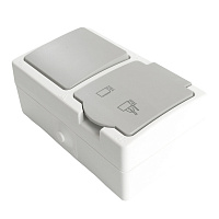 Блок розетка 1-местная с/з+  выключатель 1-клавишный STEKKER, PST16-21-54/10-211-54, ,белый/серый  49728