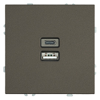 Розетка 2-местная USB + Type C (механизм), STEKKER, 250В, 20W, серия Эмили, RST10-5115-09, антрацит, soft touch 49931