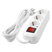 Удлинитель трехместный с/з с выключателем STEKKER HM03-31-03 3x0,75, 3м, серия Home (У10А-002), белый 39198