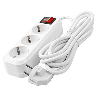 Удлинитель трехместный с/з с выключателем STEKKER HM03-31-03 3x0,75, 3м, серия Home (У10А-002), белый 39198