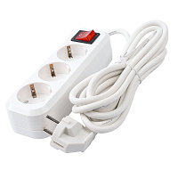 Удлинитель трехместный с/з с выключателем STEKKER HM03-31-07 3x0,75, 7м, серия Home (У10А-002), белый 39200