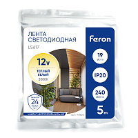 Светодиодная LED лента Feron LS617, 240SMD(2835)/м 19Вт/м 12V 5000*10*1.22мм 3000К, IP20 Артикул 48826 Светодиодная LED лента Feron LS617, 240SMD(2835)/м 19Вт/м 12V 5000*10*1.22мм 3000К, IP20 Артикул 48826
