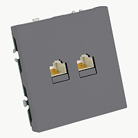  Розетка компьютерная 2-местная RJ-45 (механизм), STEKKER, серия Эмили, RST00-5111-10, платиново-серый, soft touch 49952