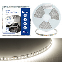 Светодиодная LED лента Feron LS502, 180SMD(2835)/м 16Вт/м 24V 30000*10*1.22мм 4000К 30м IP20