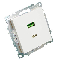 Розетка USB 2-местная + type C (механизм), STEKKER GLS10-7116-01, 250В, 3А, max 20W, серия Катрин, белый 50051 Розетка USB 2-местная + type C (механизм), STEKKER GLS10-7116-01, 250В, 3А, max 20W, серия Катрин, белый 50051