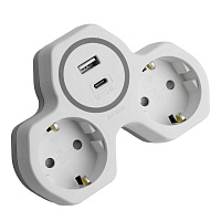 Разветвитель сетевой 2-местный с/з STEKKER ADP16-15-20, 250V, 16A и USB+Type C на 2.4А, белый/серый 50071 Разветвитель сетевой 2-местный с/з STEKKER ADP16-15-20, 250V, 16A и USB+Type C на 2.4А, белый/серый 50071