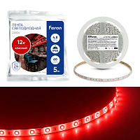 Светодиодная LED лента Feron LS604, 60SMD(2835)/m 4.8W/m 12V IP65 5m красный Артикул 27676 Светодиодная LED лента Feron LS604, 60SMD(2835)/m 4.8W/m 12V IP65 5m красный Артикул 27676