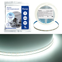 Светодиодная LED лента Feron LS617, 240SMD(2835)/м 19Вт/м 12V 5000*10*1.22мм 6500К, IP20 Артикул 48828 Светодиодная LED лента Feron LS617, 240SMD(2835)/м 19Вт/м 12V 5000*10*1.22мм 6500К, IP20 Артикул 48828