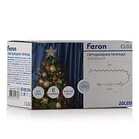 Светодиодная гирлянда Feron CL02 линейная 2м +1.5м 230V 5000K c питанием от сети, контроллером, зеленый шнур Светодиодная гирлянда Feron CL02 линейная 2м +1.5м 230V 5000K c питанием от сети, контроллером, зеленый шнур