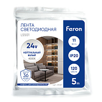 Светодиодная LED лента Feron LS501, 120SMD(2835)/м 11Вт/м 24V 5000*8*1.22мм 4000К IP20 Светодиодная LED лента Feron LS501, 120SMD(2835)/м 11Вт/м 24V 5000*8*1.22мм 4000К IP20