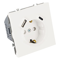 Розетка 1-местная з/ш с/з 16А + USB + Type C (механизм), Stekker, 250В, 20W, серия Эмили, белый фарфор, soft-touch, RST16-5119-01   50217