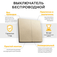 Выключатель беспроводной FERON, TM82, 7мВт, IP20, двухклавишный, золото 41726 Выключатель беспроводной FERON, TM82, 7мВт, IP20, двухклавишный, золото 41726