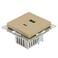 Розетка 2-местная USB + type C (механизм), 250В, 3А, max 20W, STEKKER, GLS10-7116-08, серия Катрин, золото 50053 Розетка 2-местная USB + type C (механизм), 250В, 3А, max 20W, STEKKER, GLS10-7116-08, серия Катрин, золото 50053