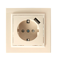 Розетка 1-местная с/з, STEKKER, PST16-9011-02 250В, 16А с защитной шторкой и с USB, серия Эрна, слоновая кость 39237 Розетка 1-местная с/з, STEKKER, PST16-9011-02 250В, 16А с защитной шторкой и с USB, серия Эрна, слоновая кость 39237