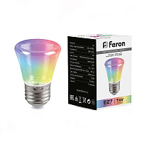 Лампа светодиодная Feron LB-372 Колокольчик прозрачный E27 1W RGB быстрая смена цвета 38131 Лампа светодиодная Feron LB-372 Колокольчик прозрачный E27 1W RGB быстрая смена цвета 38131