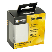 Переключатель 2-клавишный (механизм), STEKKER, 250В, 10А, серия Эмили, RSW10-5107-01, белый фарфор, soft touch 49869 Переключатель 2-клавишный (механизм), STEKKER, 250В, 10А, серия Эмили, RSW10-5107-01, белый фарфор, soft touch 49869