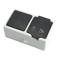 Блок розетка 1-местная с/з+  выключатель 1-клавишный STEKKER, PST16-11-54/10-111-54, серый/графит  32759