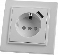 Розетка 1-местная с/з STEKKER, PST16-9011-01, 250В, 16А с защитной шторкой и с USB, серия Эрна, белый 39051 Розетка 1-местная с/з STEKKER, PST16-9011-01, 250В, 16А с защитной шторкой и с USB, серия Эрна, белый 39051