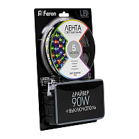 Светодиодная LED лента Feron LS606, 60SMD(5050)/m 14.4W/m 12V 5m RGB c адаптером с вилкой, контроллером с пультом в комплекте Артикул 27706 Светодиодная LED лента Feron LS606, 60SMD(5050)/m 14.4W/m 12V 5m RGB c адаптером с вилкой, контроллером с пультом в комплекте Артикул 27706