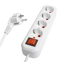 Удлинитель четырехместный с/з  с выключ. STEKKER HM07-41-02 3x1мм2, 2м, серия Home (У16А-003), белый 49358