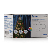 Светодиодная гирлянда Feron CL04 линейная 6м +3м 230V мультиколор, c питанием от сети, контроллером, зеленый шнур Светодиодная гирлянда Feron CL04 линейная 6м +3м 230V мультиколор, c питанием от сети, контроллером, зеленый шнур